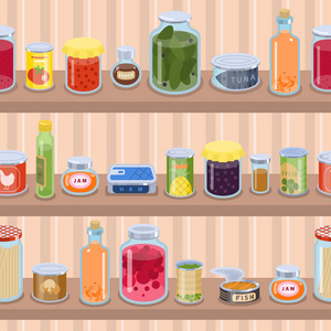 收集各种罐头罐装货物食品金属容器产品矢量图